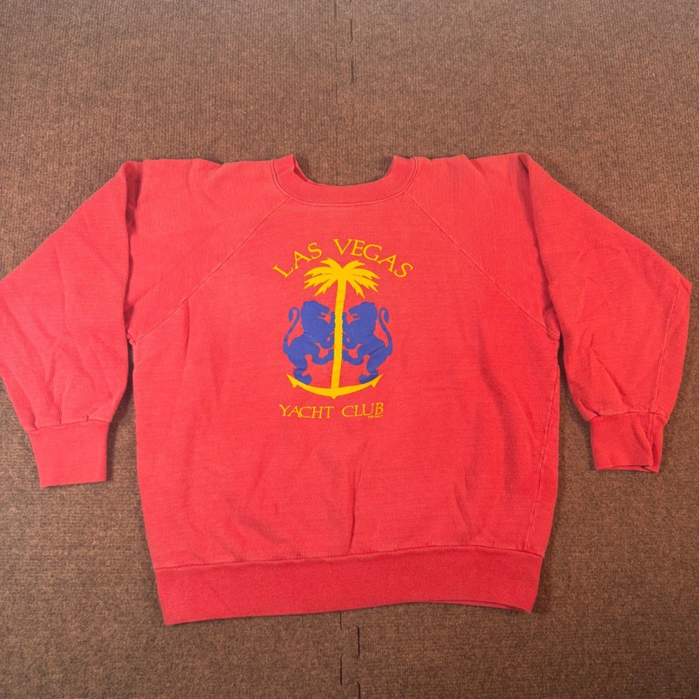 Vintage Las Vegas Yacht Club Sweatshirt Red Graphic Pullover 1985 Taylor T 21x22